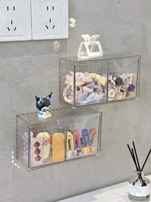 透明清洁棉签收纳盒，亚克力浴室翻盖化妆品展示盒，壁挂式无孔化妆棉球、发夹、发圈收纳盒，可存放清洁棉签、化妆棉球、发夹、发圈等。