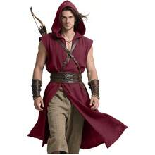 2025Joukavor Medieval Sleeveless Surcoat Renaissance Tabard For Men Halloween LARP - 酒紅色+中號 - 查看 1