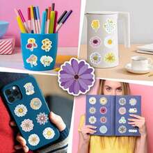 55PCS Cute Daisy Stickers Flower Stickers For Bottles Laptop Luggage Journaling, Beautiful Plants Stickers Vinyl Decals - 彩色 - 查看 9