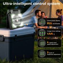 V JULES.V 20000mAh Solar Fan And Portable Camping Fan With Light, USB-C Fast Charging, Quiet Cooling (<30dB), Maximum Runtime 20 Hours, Timer 8 Hours, 90° Adjustable Portable 48 Hours, Emergency Timer And Power Supply, Rechargeable Multi-Function Lighting, Durable Construction, Suitable For Fitness Enthusiasts