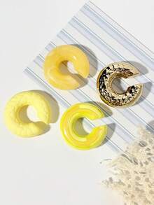 4 件套简约亚克力彩色糖果 C 形夹式耳环，适合女性日常佩戴 - style3 - 查看 19