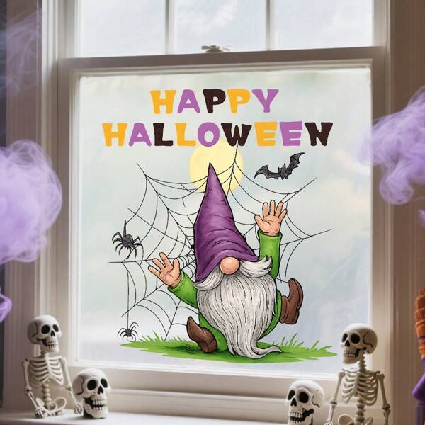 1pc Halloween Decoration Gnome Window Sticker, Easy To Apply/Remove PVC Static Cling Window Sticker, Suitable For Home, Party, Door, Window - Indoor/Outdoor Holiday Home Decor, Festive Atmosphere, Easy To Remove Decoration