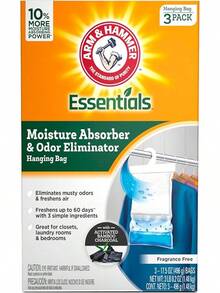Arm & Hammer Essentials - Amortiguador de humedad y eliminador de olores, 17 onzas, paquete de 3, sin fragancia, absorbentes de humedad para armarios, lavaderos y dormitorios, frescura duradera - Sin perfume - Ver 13
