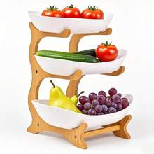 XFHSZ 2/3-Tier Luxury Wooden Elegant Fruit Stand - Double-Layer Fruit Bowl, Creative Candy Display - Natural Wood, Living Room Snack Tray, Space-Saving Design, Easy To Assemble, Father's Day Gift, Dessert Kitchen Serving Tray - 白色 - 查看 4