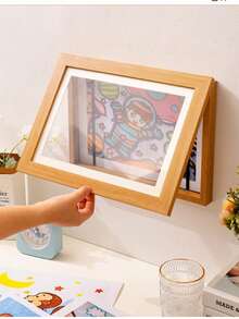 Moldura de exposição de arte magnética de madeira com abertura frontal, tamanho A4, 1 peça, design minimalista, retangular multicolorido, arte mutável, adequada para decoração de casa, exposição de arte infantil, decoração de sala de estar e quarto, pintura e exposição de fotos