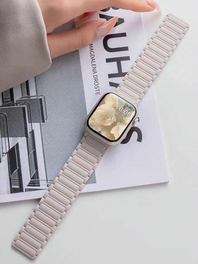 1pc Unisex Silicone Magnetic Loop Band, Compatible With Apple Watch Bands Series 38mm, 40mm, 41mm, 42mm, 44mm, 45mm, 46mm, 49mm - Ultra/10/9/SE/8/7/6/5/4/3/2/1 Series - Starlight Color - View 4