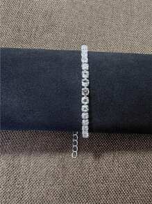 1pc Sparkly Rhinestone Anklet, Versatile Minimalist Paved Crystal Beach Foot Jewelry - Silver - View 2