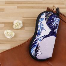 1pc Wave Art Painting Marble Eyewear Cases Cover Sunglasses Case Starry Sky Sun Moon Face Glasses Box With Zipper Portable Eyeglass Cases - Multicolor - View 8