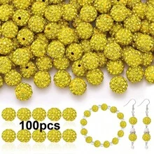 50/100pcs 10mm Handmade Ice Series Crystal Clay Beads - Baseball Sparkle Shamballa Disco Ball Design, Light Blue Fancy Sparkle, For DIY Jewelry Making, Necklace, Christmas Decoration, Crystal Beads, Necklace Bead Accessories, Shiny Bead Design, Handmade Beads