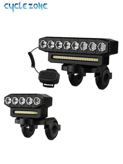 1 pieza Luz delantera de bicicleta recargable por USB con 5 LED/8 LED y bocina, equipo de ciclismo de larga duración