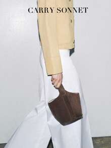 咖啡棕色麂皮迷你水桶包 - 斜挎包，复古时尚日常必备，适合秋季、冬季和假期使用 - 棕色 - 查看 3