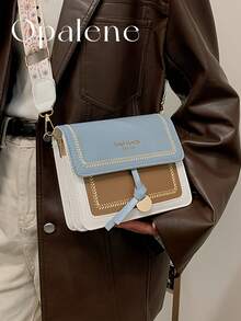 Fashionable Crossbody Bag For Women, Lightweight And Business Shoulder Bag, Casual Handbag, Contrasting Color, Small Square Bag, Wide Shoulder Strap, Perfect For Office, College, Work, Business, Commute, Outdoors, Travel, Outings - 彩色 - 查看 2