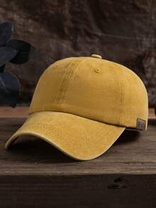 1 pieza Gorra de béisbol unisex de estilo casual y de moda para exteriores, ajustable, con etiqueta, de unicolor lavado, estilo retro de calle, adecuada para combinar a diario, tipo gorra de papá - A - Ver 14