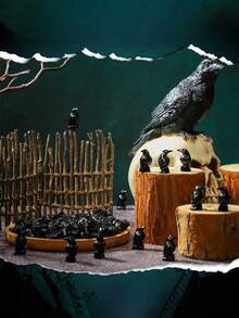 20pcs-Miniature Crows Figurines Mini Resin Crows Figures Black Raven Summer Decor Tiny Resin Animals For Halloween Scene Decor