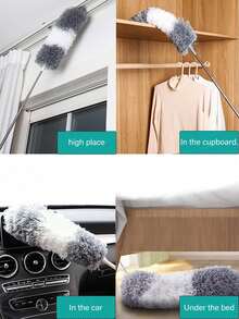 1 pieza Plumero extensible de microfibra súper con mango de acero inoxidable y varilla telescópica, cepillo de limpieza de polvo de fibra para el hogar, plumero retráctil, ideal para limpiar techos, ventiladores y muebles, para uso doméstico