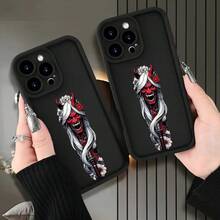 [Teléfono] Teléfono con textura de escalera con patrón de colmillos. Compatible con 16/15/14/13/12 Plus/Pro. Diseño moderno y neutro. Ideal para amigos, familiares, novios y novias. - Negro - Ver 4