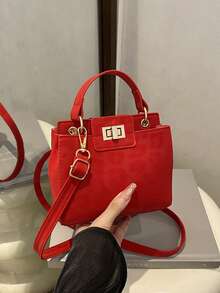 Mini bolso de hombro cruzado de color sólido y moderno con cierre metálico, bolso minimalista con múltiples bolsillos, adecuado para ir de compras, llevar la cartera, para mujeres jóvenes, e - Rojo 2 - Ver 3