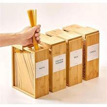 1个2升容量竹制亚克力食品储物盒，厨房收纳盒，可存放谷物、大米、意面和零食，时尚收纳方案 - 彩色 - 查看 4