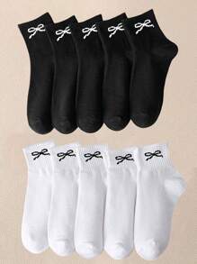 5/10 双夏季薄款蝴蝶结设计袜子，女士简约 INS 透气运动短袜，适合返校