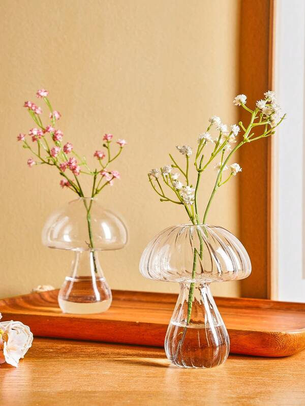 1pc Glass Mushroom Decorative Vase, Glass Material Indoor Home Decor Accessory, Minimalist Solid Color Home Decor, Suitable For Floral & Plants Hydroponics, Home & Dining Floral Decor, All Season
