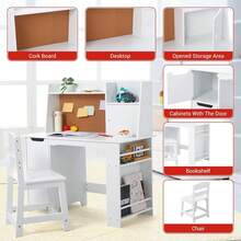Kids Desk and Chair Set, Mesa de Estudio Infantil con Silla y Almacenamiento - Juego de Escritorio para Niños 3-8 Años, Incluye Estantería y Gabinetes, Ideal para Aprender, Pintar y Jugar - Blanco - Ver 5