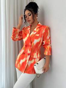 Women'S Vibrant Orange Blazer Suit ,Elegant Lapel Long Sleeve Blazer For Office & Work,Women's Clothing Casual Street Style For All Seasons, Casual Chic Jacket | Vibrant Jacket | Durable Fabric New Fall Fashion Women - Orange - View 1