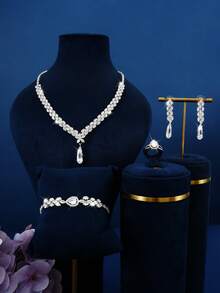 5-częściowy zestaw biżuterii luksusowej w kształcie łezki z Bliskiego Wschodu dla kobiet, w tym kolczyki, naszyjnik, bransoletka, pierścionek, odpowiedni na ślub, imprezę, święta, urodziny