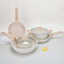 不粘陶瓷炊具套装，电磁炉不粘花岗岩烹饪套装，包括煎锅，煎锅，汤锅和奶锅，厨房烹饪套装，带凉爽手柄以保持凉爽，白色花岗岩涂层， - 彩色 - 查看 11