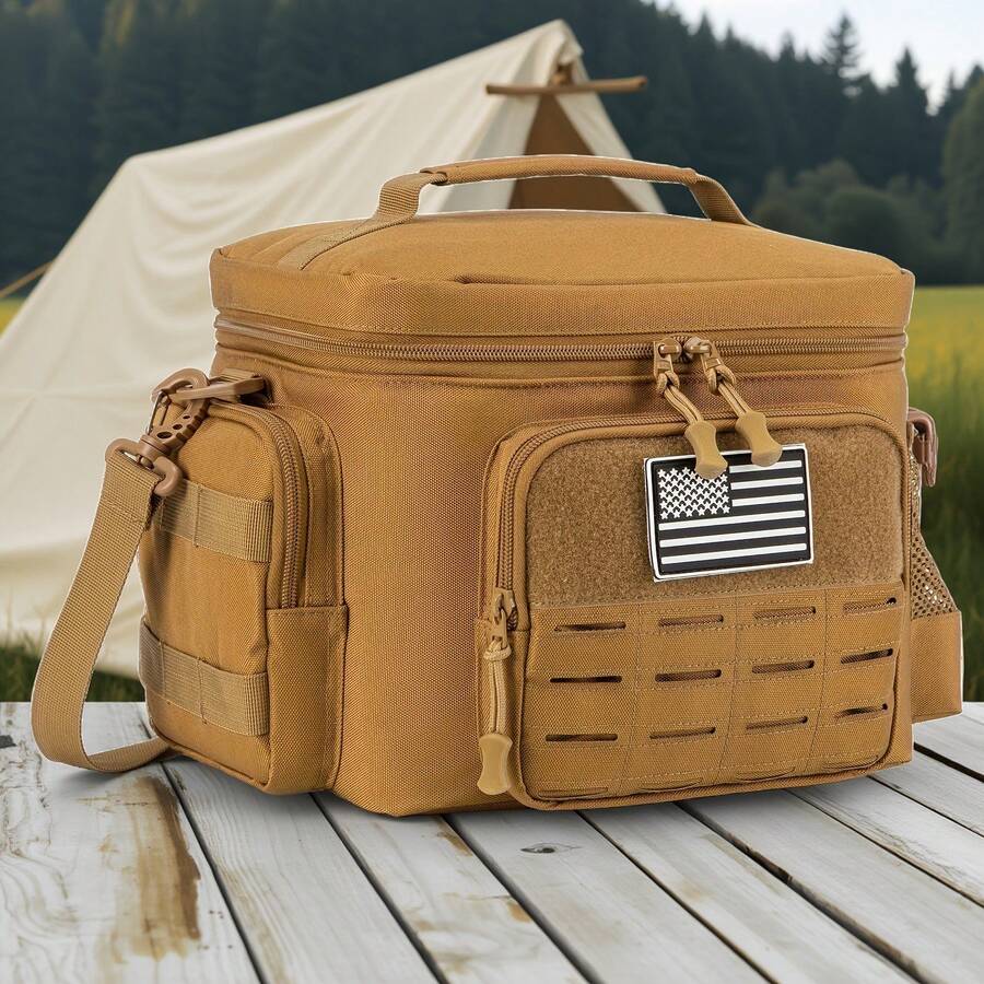 Tactical Lunch Bag For Men, Heavy Duty Lunch Insulator, Leak Proof, Durable For Office, Camping, Picnic, Water Bottle With MOLLE Webbing. - 卡其色 - View 1