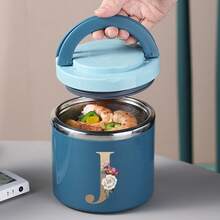 Letter A-Z Pattern Food Thermal Jar Insulated Soup Cup Portable Picnic Milk Drink Food Heater Containers Stainless Steel Lunch Box Thermo Keep Hot For School Children - Blue - View 14
