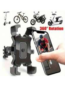1pc Black 4-Claw H-Type Stable Bicycle/Motorcycle Phone Holder, 360° Rotation, Fits 4.5"-7" Smartphones, Anti-Shock Anti-Drop Universal - Black - View 2