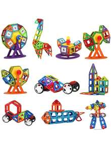 18pcs-146pcs Children's Magnetic Building Block Toys, Children's Large-Sized Magnetic Building Blocks, Design Building Toys For Boys And Girls, Suitable For Children Aged 3-12, STEM Toys, Magnetic Designer Building Board Puzzle Toys