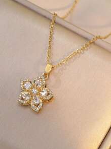 1piece Teen Five-Petaled Flower 360° Rotating Pendant Necklace, Elegant And Luxurious, Niche Design