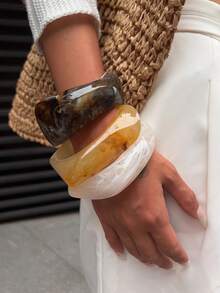 3 件套夸张不对称树脂半透明手链，女士适用，独特百搭 - 彩色 - 查看 2