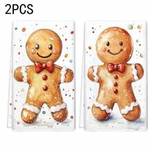 1set/2 Pieces /100 Pieces Christmas Gingerbread Man Patterned Kitchen Towels And Dishcloths, Suitable For Interior Decoration In Restaurants, Kitchens And Bathrooms, As Well As Party Decoration. They Can Be Given As Festival Gifts