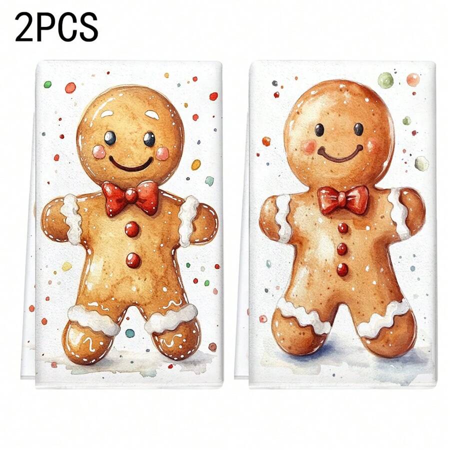 1set/2 Pieces /100 Pieces Christmas Gingerbread Man Patterned Kitchen Towels And Dishcloths, Suitable For Interior Decoration In Restaurants, Kitchens And Bathrooms, As Well As Party Decoration. They Can Be Given As Festival Gifts