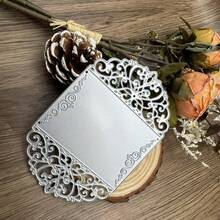 1件套蕾丝花朵金属切割模具，用于卡片制作、婚礼邀请卡边框切割，碳钢压花模板切割工具，适用于DIY剪贴簿纸卡相册工艺用品 - 銀色 - 查看 2