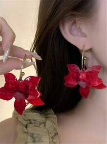 1 Pair Retro Acrylic Gardenia Flower 3D Pendant Earrings, European & American Style For Women, Party, Vacation, Jewelry Accessory