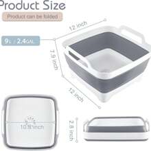 Collapsible Dish Basin With Drain Plug, Space Saving Outdoor Multiuse Foldable Sink Tub, Dishpan, Kitchen Storage Tray For Camping, Vegetable Washing, RV (Gray) - 灰色 - 查看 5
