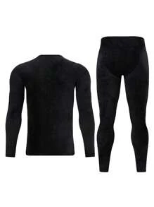 2pcs Men's Thermal Underwear Set, Autumn/Winter Long Johns Crew Neck Thermal Underwear