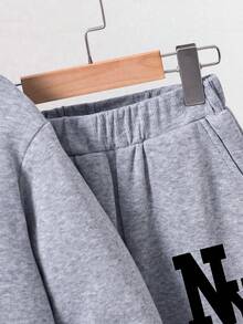 Tween Boy Letter Graphic Print Warm Hoodie And Sweatpants Casual Outfit