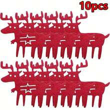 10 piezas Manteles individuales de reno navideños, bolsas portacubiertos de fieltro, bolsillos para cuchillo y tenedor, decoración de mesa navideña, decoraciones navideñas