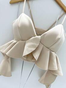 Women's  Crop Top With Ruffles And Padded Cups - Màu be - Xem 2