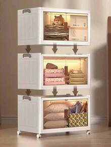 70 cm/5 capas. Esta espaciosa caja de almacenamiento de doble apertura con tapa, ruedas y plegable es perfecta para guardar ropa, refrigerios, juguetes, libros y material de oficina en casa o al aire libre. Útiles escolares. - Blanco - Ver 6