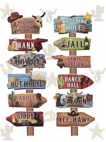 12pcs Western Cowboy Theme Directional Road Signs, Cowboy Birthday Party Signs, Western Cowboy Theme Party Supplies, Party DIY Paper Signs, Western Cowboy Theme Photo Booth Props, Waterproof Large Western Cowboy Theme Stake Signs - Western Cowboy Theme - View 9