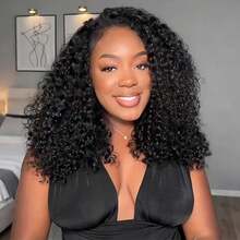 Half Wig Human Hair Glueless Wigs Upgrade 3 IN 1 Half Wig With Drawstring Seamless Clip Ins Flip Over Kinky Curly Human Hair No Glue No Lace For Women 200% Density 22 Inch - Natural Black - 查看 7