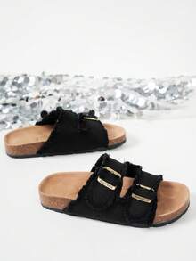 时尚百搭舒适复古厚底圆头厚底休闲户外露趾绑带罗马沙滩穆勒凉鞋 - 黑色 - 查看 7