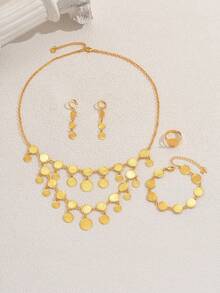 1 Set Ancient Coin Necklace, Earrings, Bracelet, Ring Vintage Element Jewelry Set, Ideal For Weddings, Parties, Festivals - Yellow Gold - View 13