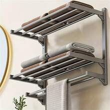 [1pc Stainless Steel Towel Rack] Musurjoy Stainless Steel Towel Rack, Casual Style Wall Mounted, Chrome Finish, Multi-Layer, No Drill Installation, Strong Load-Bearing For Bathroom Kitchen Storage, Compatible With Various Wall Surfaces, Towel Racks - Multicolor - View 4