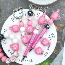 25pcs Silicone Beads, Pink 3D Nurse Cup Shaped Silicone Beads, Floral & Medical Element Print Round Beads, Suitable For Jewelry Making, Decoration, Earrings, Necklaces, Bags, Pens, Phone Chains, Makeup Brushes, Keychains And Other DIY Projects